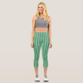 Classic Jade Green Glitter Style Vertical Stripes Capri Leggings (Vorderseite)