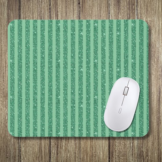 Classic Jade Green Glitter Style Vertical Stripes Mousepad