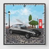 Classic Jaguar E Typ Wall Clock Quadratische Wanduhr (Vorderseite)