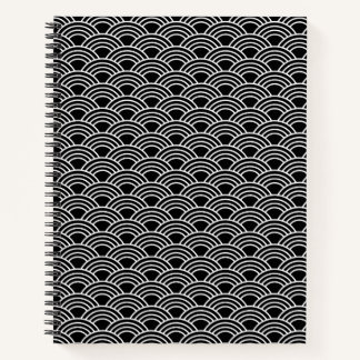 Classic Japanese Seigaiha Wave Pattern Monochrome Notizblock