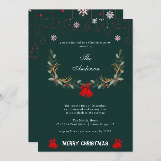 Classic Jingle Bell Floral Holiday Weihnachten Par (Vorne/Hinten)