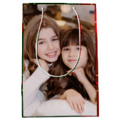 Classic Kariert Zwei Foto Weihnachten Mittlere Geschenktüte (Vorderseite)