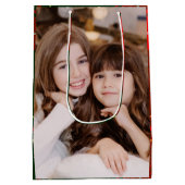 Classic Kariert Zwei Foto Weihnachten Mittlere Geschenktüte (Rückseite)