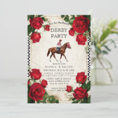 Classic Kentucky Derby Party Invitation Red Roses  Einladung (Stehend Vorderseite)