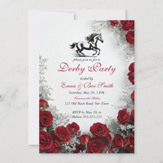 Classic Kentucky Derby Party Invitation Red Roses Einladung (Vorderseite)