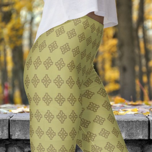 Classic Khaki Green Tribal Cross Muster Leggings