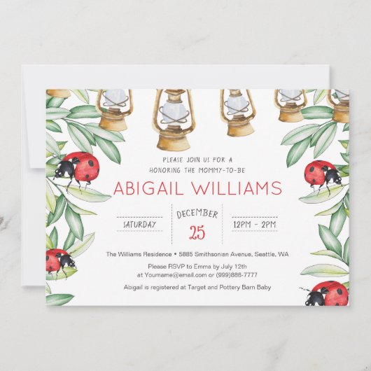 Classic Lady Bug Green Garden Baby Dusche Einladung (Vorderseite)