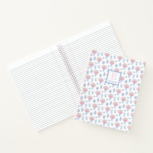 Classic Ladys Blue White Pink Ginger Jars Initial Notizblock (Innenseite)