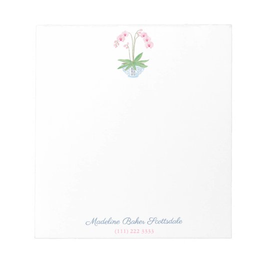 Classic Ladys Pink Orchid in Ginger Jar Planter Notizblock (Vorderseite)