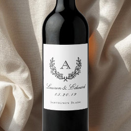 Classic Laurel Monogram Wedding Wine Bottle Labels Weinetikett