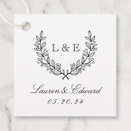 Classic Laurel Wedding Initial Monogram Geschenkanhänger (Vorderseite)