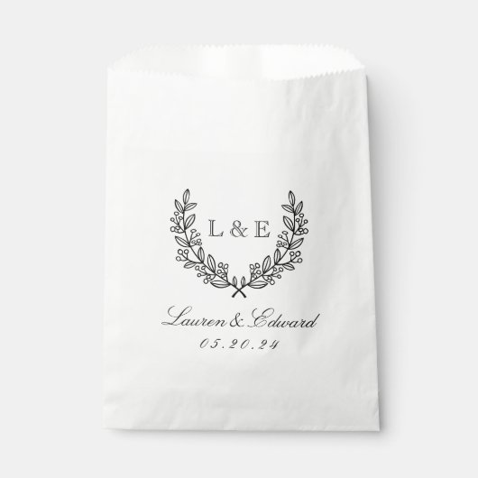 Classic Laurel Wedding Initial Monogram Geschenktütchen (Vorderseite)