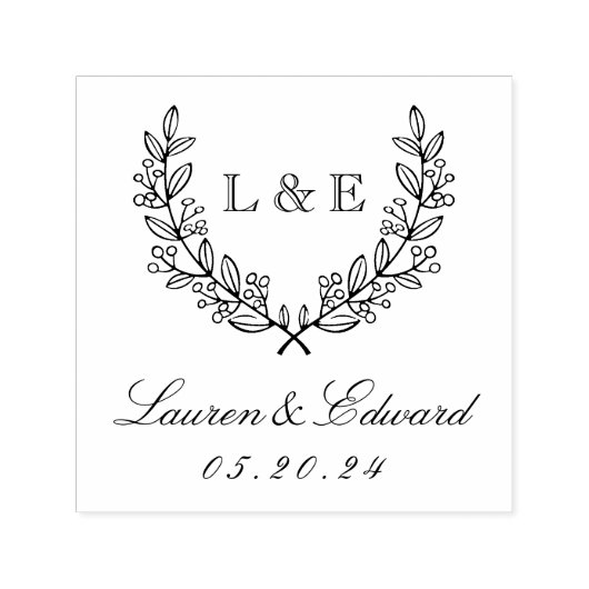 Classic Laurel Wedding Initial Monogram Permastempel (Design)
