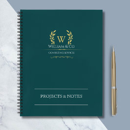 Classic Laurel Wreath Aquamarin Gold Monogram Notizblock