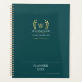 Classic Laurel Wreath Aquamarin Gold Monogram Planer (Vorderseite)