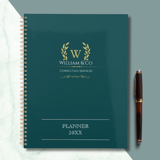 Classic Laurel Wreath Aquamarin Gold Monogram Planer