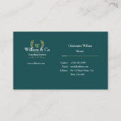 Classic Laurel Wreath Aquamarin Gold Monogram Visitenkarte (Rückseite)