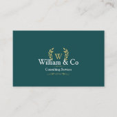 Classic Laurel Wreath Aquamarin Gold Monogram Visitenkarte (Vorderseite)