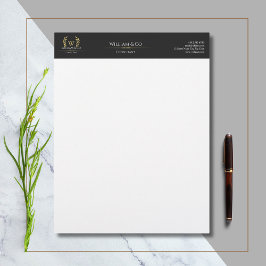 Classic Laurel Wreath Black Gold Monogram Briefbogen