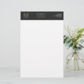 Classic Laurel Wreath Black Gold Monogram Briefpapier (Stehend Vorderseite)