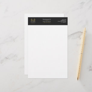 Classic Laurel Wreath Black Gold Monogram Briefpapier