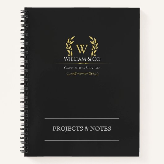 Classic Laurel Wreath Black Gold Monogram Notizblock (Vorderseite)