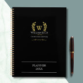 Classic Laurel Wreath Black Gold Monogram Planer