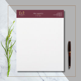 Classic Laurel Wreath Burgundy Gold Monogram Briefbogen