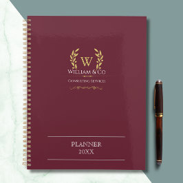 Classic Laurel Wreath Burgundy Gold Monogram Planer