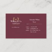 Classic Laurel Wreath Burgundy Gold Monogram Visitenkarte (Rückseite)