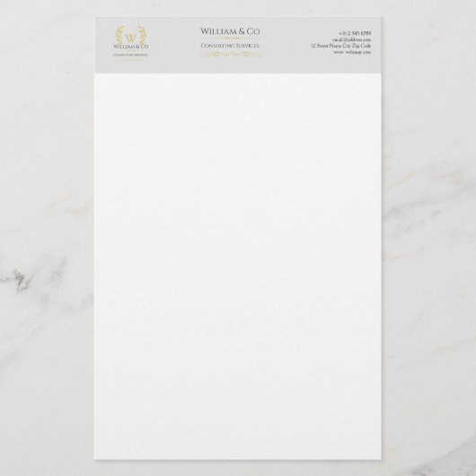 Classic Laurel Wreath Gray Gold Monogram Briefpapier (Vorderseite)
