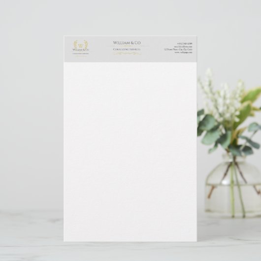 Classic Laurel Wreath Gray Gold Monogram Briefpapier (Stehend Vorderseite)