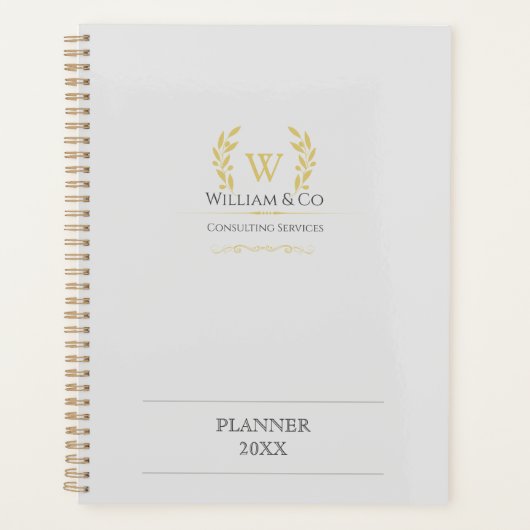 Classic Laurel Wreath Gray Gold Monogram Planer (Vorderseite)