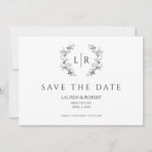 Classic Laurel Wreath Monogram Save the Date Einladung (Vorderseite)
