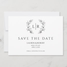 Classic Laurel Wreath Monogram Save the Date Einladung