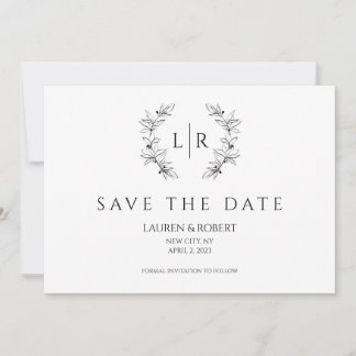 Classic Laurel Wreath Monogram Save the Date Einladung