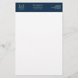 Classic Laurel Wreath Navy Blue Gold Monogram Briefpapier