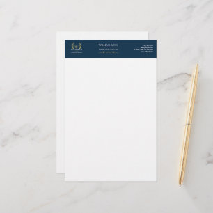 Classic Laurel Wreath Navy Blue Gold Monogram Briefpapier