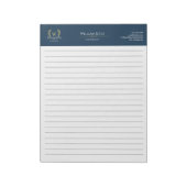Classic Laurel Wreath Navy Blue Gold Monogram Notizblock (Rotiert)