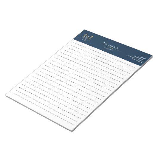 Classic Laurel Wreath Navy Blue Gold Monogram Notizblock (angewinkelt)