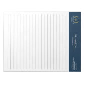 Classic Laurel Wreath Navy Blue Gold Monogram Notizblock (Vorderseite)