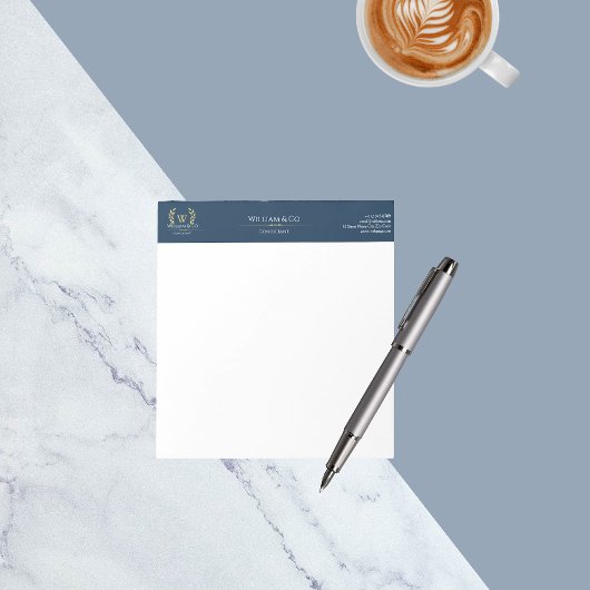 Classic Laurel Wreath Navy Blue Gold Monogram Notizblock