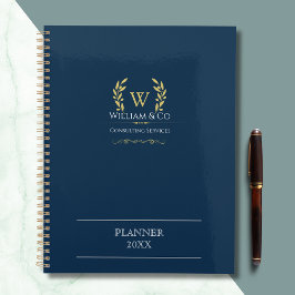 Classic Laurel Wreath Navy Blue Gold Monogram Planer