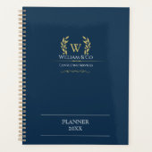 Classic Laurel Wreath Navy Blue Gold Monogram Planer (Vorderseite)