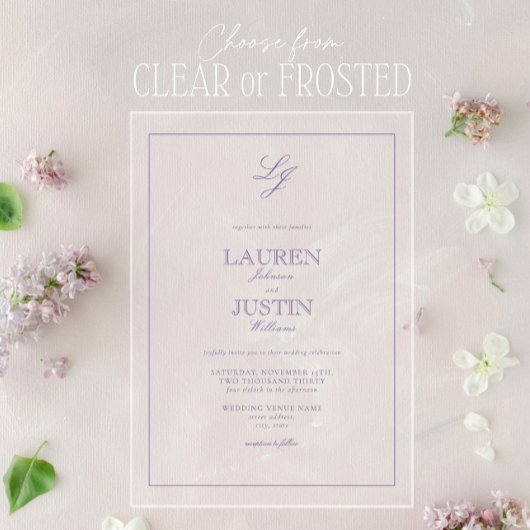 Classic Lavender Calligraphy Monogram Wedding Acryleinladungen
