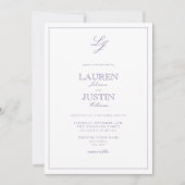 Classic Lavender Calligraphy Monogram Wedding Einladung (Vorderseite)