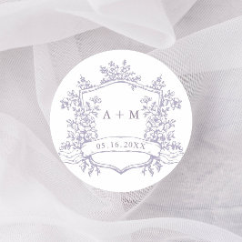 Classic Lavender Floral Crest Monograms Runder Aufkleber