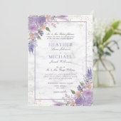 Classic Lavender Lilac Marble Gold Floral Wedding Einladung (Stehend Vorderseite)
