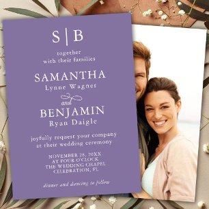 Classic Lavender Monogram Foto Wedding Einladung