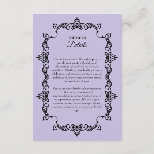 Classic Lavender Purple Ornately Framed Wedding Begleitkarte (Vorderseite)